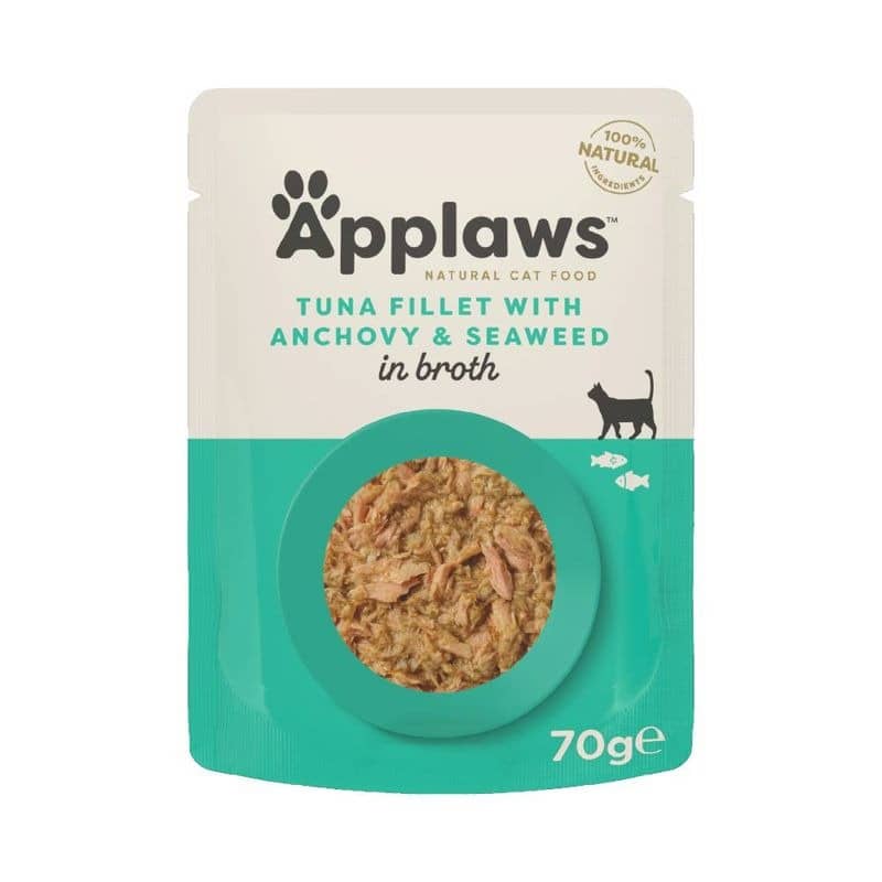 APPLAWS CAT POUCH TUNA ANCHOVY konservi kaķiem Tuncis, anšovi buljonā 70g